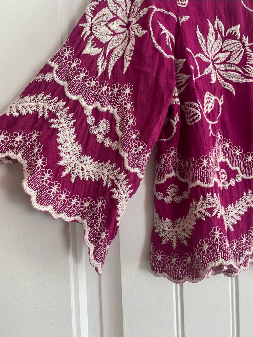 Solitaire Magenta Floral Embroidered Peasant Blouse - Picture 4 of 6